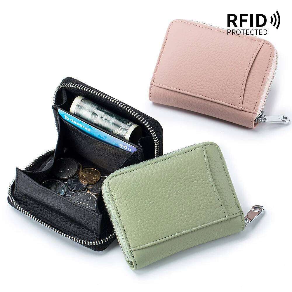 Custom Letters Fashion Women Zipper Small Wallet Coin Purse RFID Blocking Credit Card Holder Genuine Leather Short Money Clip Y260206