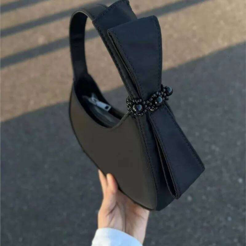 JIAERDI Sweet Cute Bow Tote Women Half Moon Shaped Large Capacity Shoulder Bag Ladies Elegant Lolita Black Handbag Chic 2025 Y260205