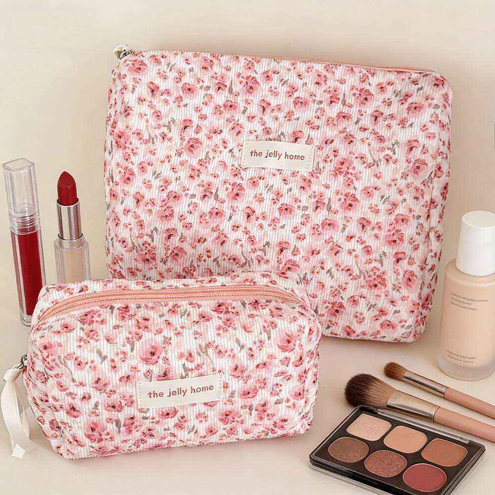 Airfriend Women'S Pink Small Makeup Woman Toilet Flower Travel Pouch Vanity Quilted Cosmetic Bag Y260206