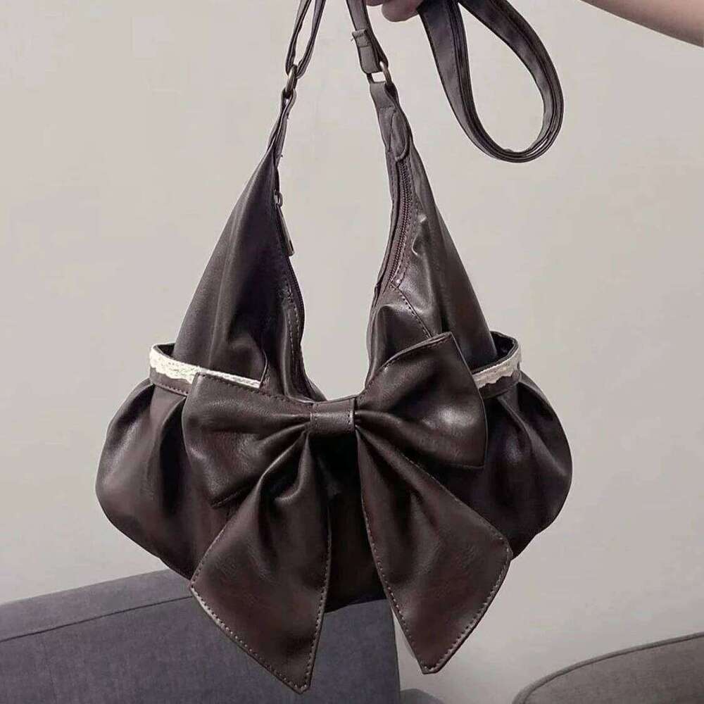 Japanese Fashion Cute PU Leather Bow Rivet Y2k Large Capacity Tote Shoulder Wallet Storage Bag Woman Bags Y260205