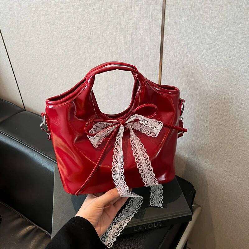 PU Lace Bow Large Capacity Shoulder Solid Color Sweet Female on Sale 2025 Brand Sewing Casual Thread Crossbody Bags Y260205