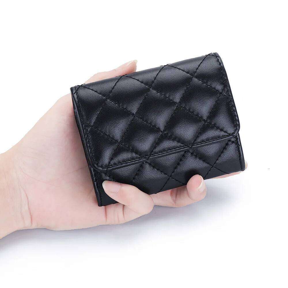 Sheepskin Quilted Holder Women Bifold Leather Bank Credit Case Wallets Coin Purse Luxury Brand Business Name Card Bag Y260206