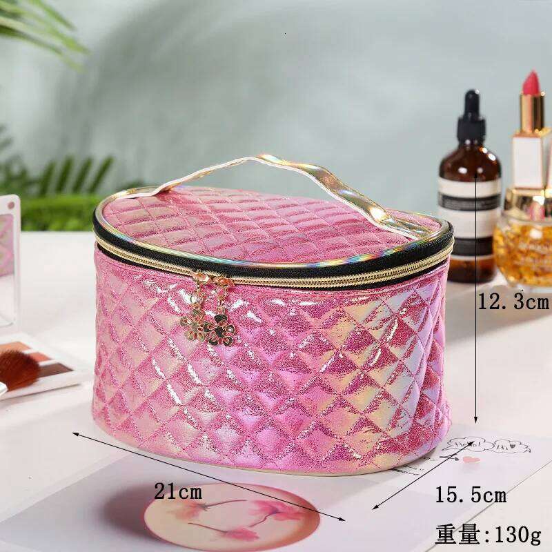 Women's Makeup PU Material Colorful Plaid Large Capacity Cosmetic bag, Travel organizer Portable Storage Bag Pencil case Y260206