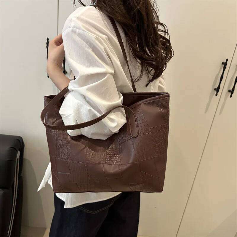 Casual Thread Design Women Shoulder Bags Soft Pu Leather Portable Ladies Handbags Solid Color Large Capacity Female Tote Bag Y260205