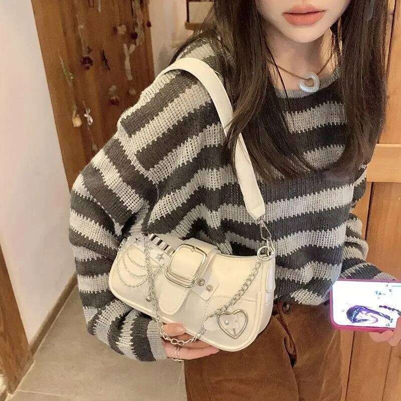 Y2K Cool Hot Girls Chain Shoulder Bag Casual Retro Women Underarm Handbags Commuter Candy Color Female Portable Shopping Bags Y260205