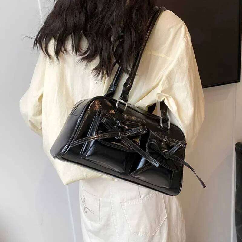 Cute Bow Tie Design Underarm Bags for Women 2026 Y2K Korean Fashion Handbags and Purses Pu Leather Shoulder Designer Bag Y260205