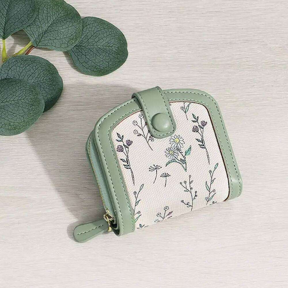 Floral Print Mini Coin Purse Bag Multi Function ID Credit PU Leather Short Wallet Small Korean Ins Fashion Card Holder Y260206