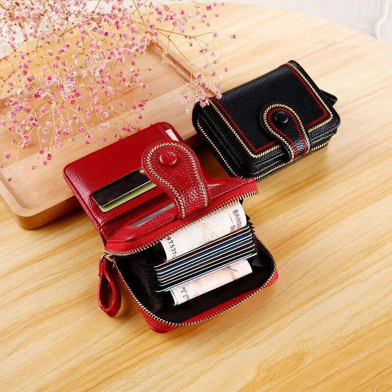 WERLLANDS PU Leather Contrast Stitch Double-Zip Multi-Card Wallet Y260206