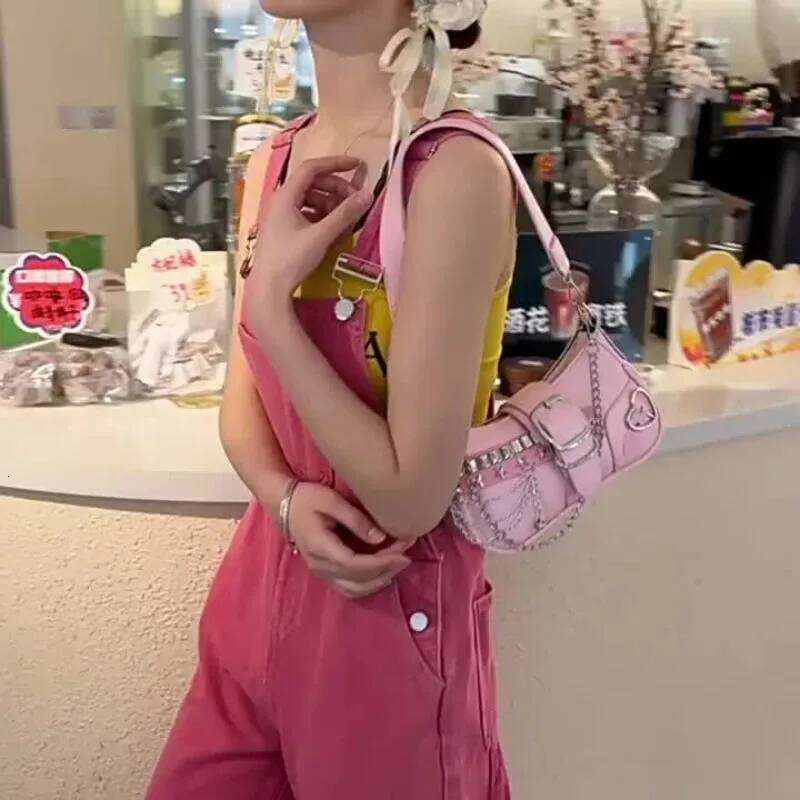 Y2k Women's Korean Style Shoulder Bag with Detachable Chain Strap Star Accents Zipper, PU Crossbody Bag, Versatile Travel Purse Y260205