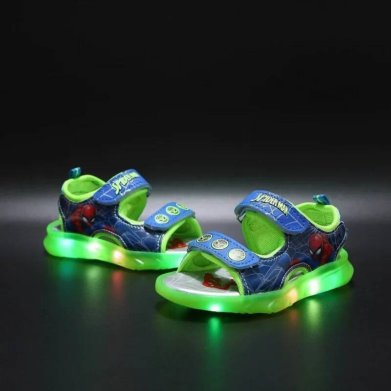 Disney Marvel Boys Girls Spider-Man Princess Led Light Up Luminous Sports Sandals Summer Kids Sandals Non-Slip Toddler Shoes
