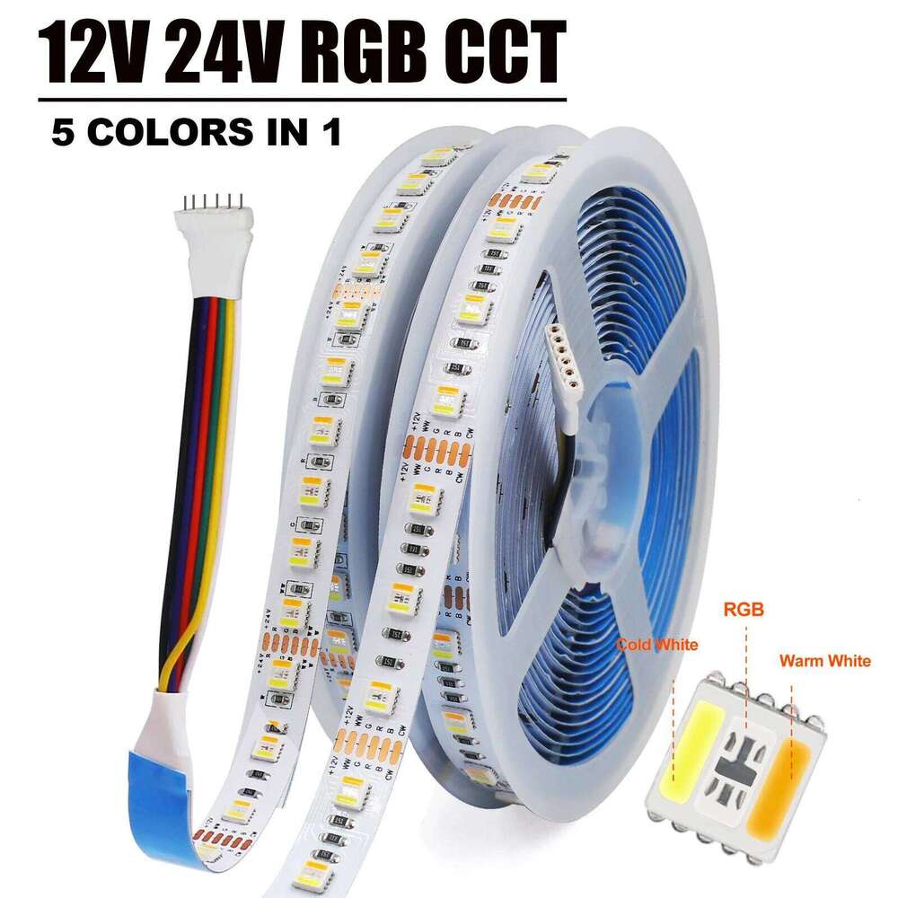 RGB CCT LED Strip DC 12V 24V 5 Colors In 1 Chip SMD 5050 60 96 Leds/M IP21 IP65 Home Decoration Flexible Ribbon Tape Rope Light Z260206