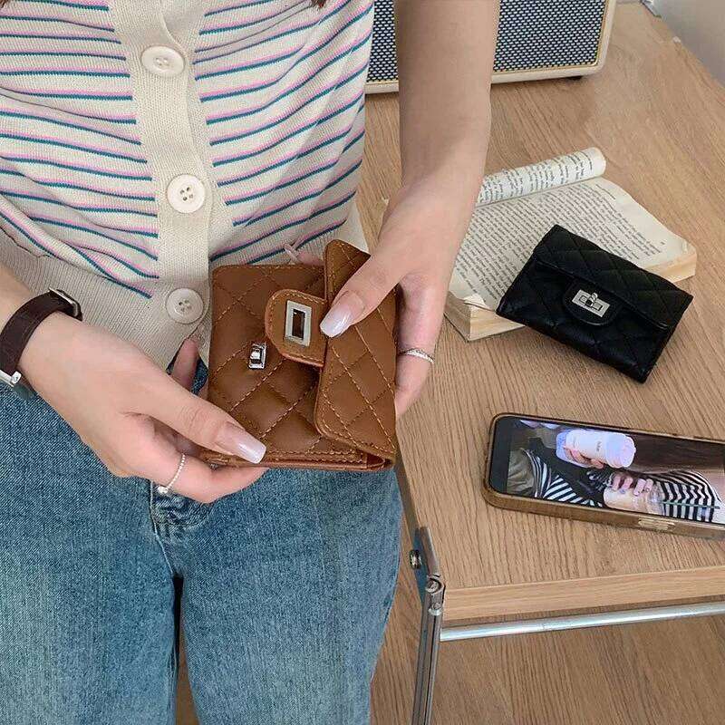 Multiple Slots Diamond Lattice Holder Women's Exquisite Short Wallet Coin Purse Large Capacity Card Cash Storage Pouch Y260206