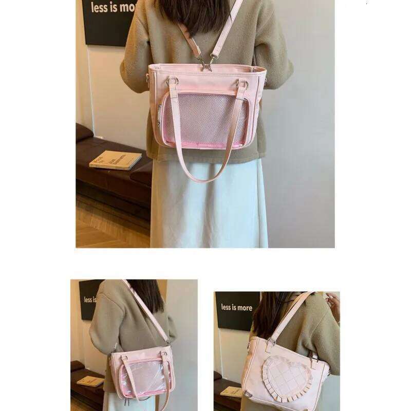 JIAERDI Harajuku Aesthetic Black Itabag Women Heart Bow Casual Shoulder Backpack Ladies Jk Uniform Transparent Handbag Wallet Y260205