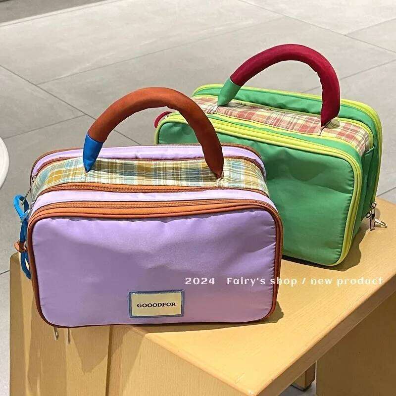 Large Capacity Oxford Fabric Makeup Bag with Contrast Color Design - Durable Travel Cosmetic Organizer for Skincare Essentials Y260206