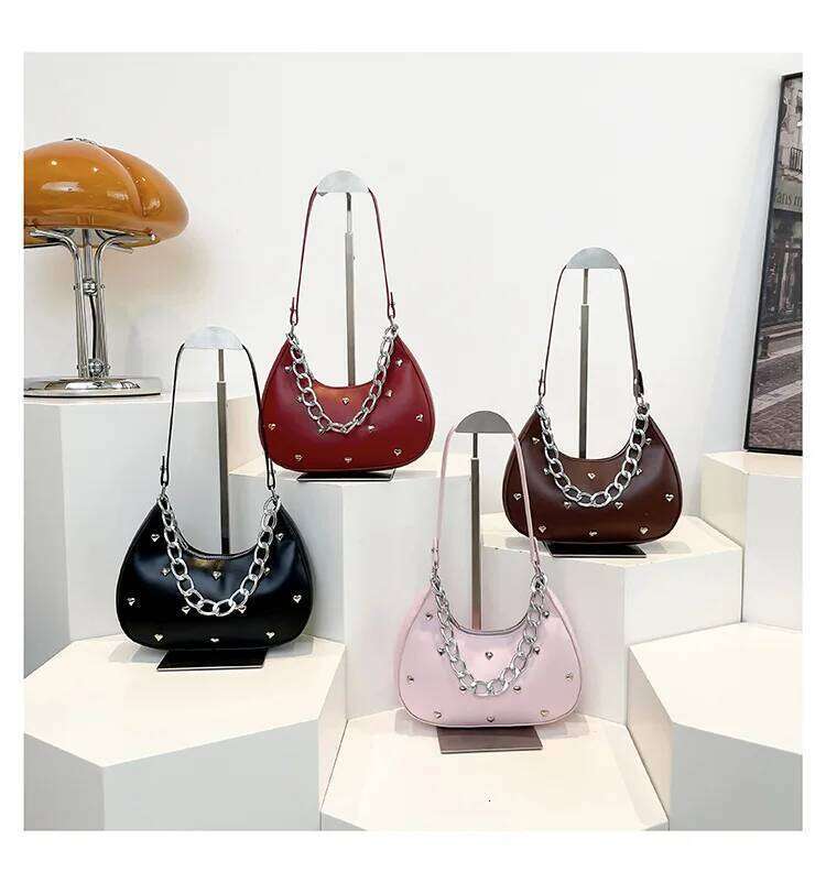 Versatile Heart Decoration Underarm Bags for Women Simple Fashion Ladies Y2k Shoulder Bag Pu Leather Portable Female Handbags Y260205