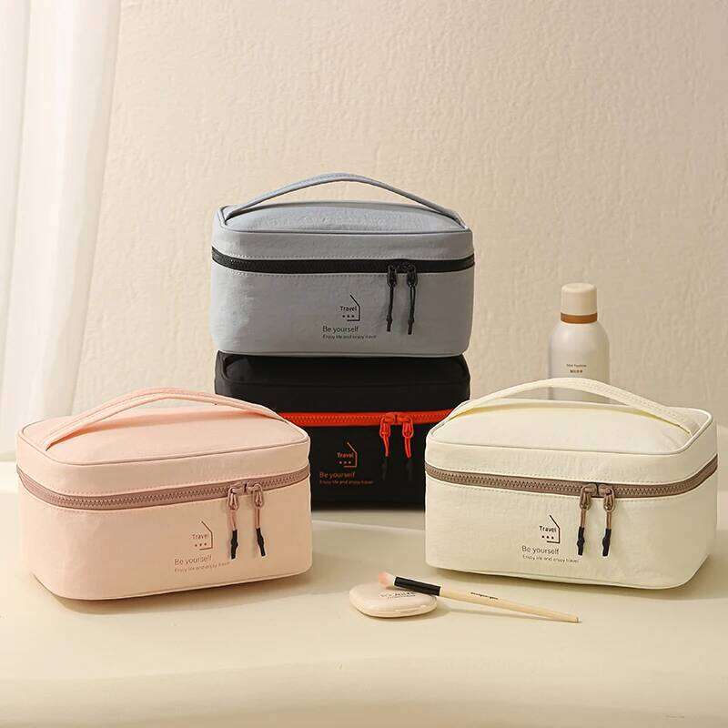 Taslon Portable Square Large Capacity Makeup Skincare Travel Storage Bag, Convenient to Carry Y260206