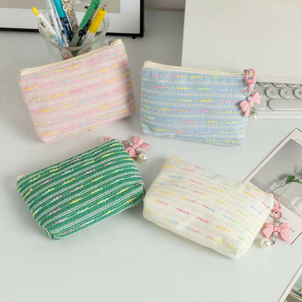 Small Cosmetic Make Up Bag Mini Striped Organizer Bags for Women Lipstick Makeup Children Cute Purse Coin Pouch Case Y260206