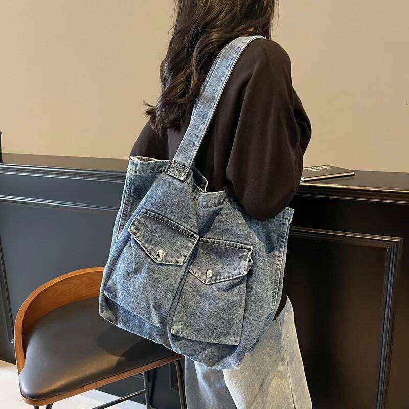 Retro Design Women's Denim Shoulder Bags Large Capacity Ladies Travel Handbags Commuter College Girls Book Tote Shopper Bag Y260205