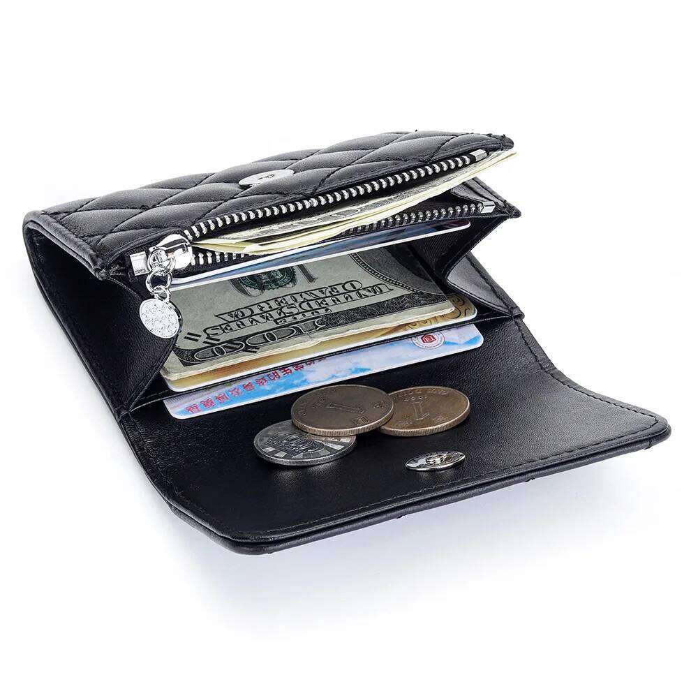Sheepskin Quilted Holder Women Bifold Leather Bank Credit Case Wallets Coin Purse Luxury Brand Business Name Card Bag Y260206