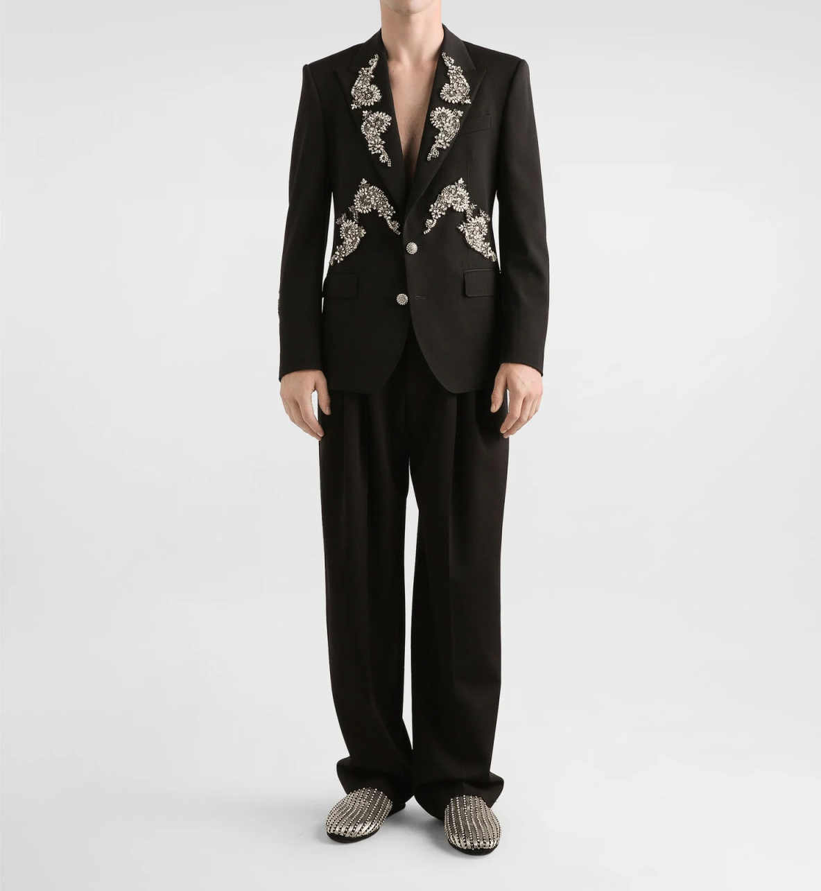 Luxurious Groom Wedding Tuxedos 2 Pieces Jacket Pant Peaked Lapel Bead Crystal Business Occasion Party Banquet Customized