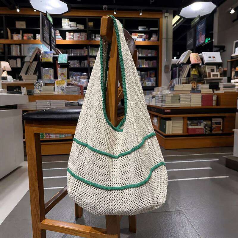 Trendy Bohemian Knitted Shoulder Hollowed Out Sweet Crochet Tote Large Capacity Spacious Sundries Storage Bag Vacation Y260205
