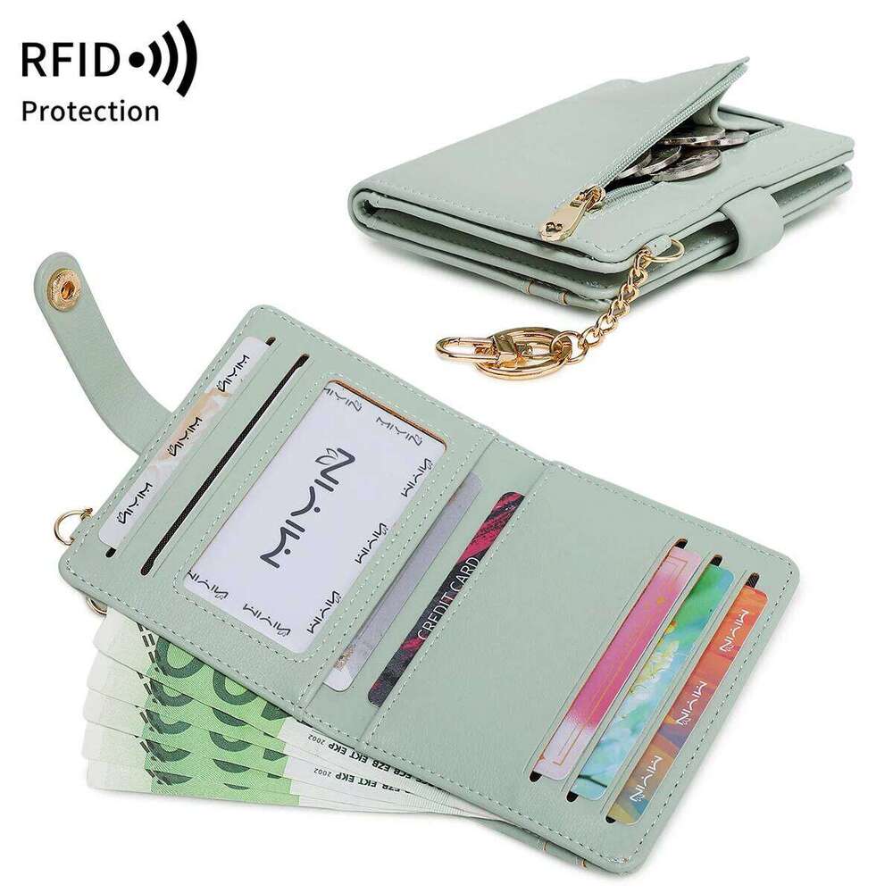 Ultra-Thin RFID Blocking Double Fold Credit Wallet for Women with Multiple Card Slots & Keychain, Functional Coin Purse Y260206