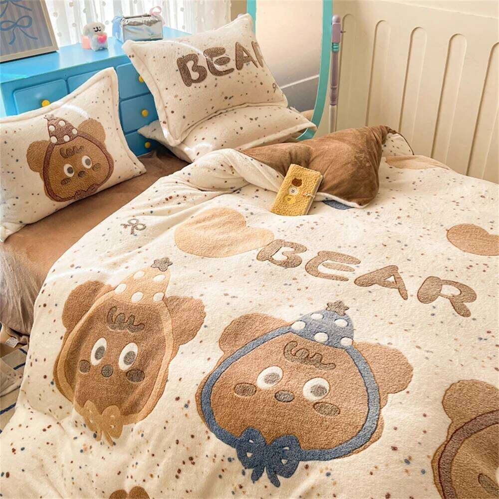 Winter Warm Milk Velvet Four-Piece Thickened Coral Fleece Duvet Cover Pillowcase Bed Sheet Bedroom Decor Queen Bedding Set XJ260206