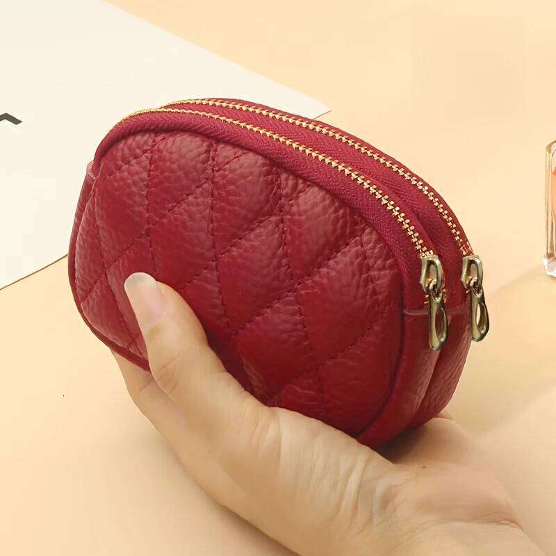 New PU leather rhombus small wallet mini coin double zipper storage change bag Y260206