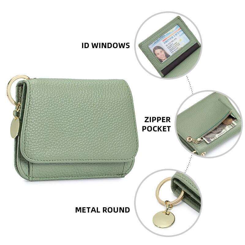 Women Genuine Leather Slim TriFold Wallet Credit Card Holder With Zipper Coin Pouch, ID Window & Keychain Y260206