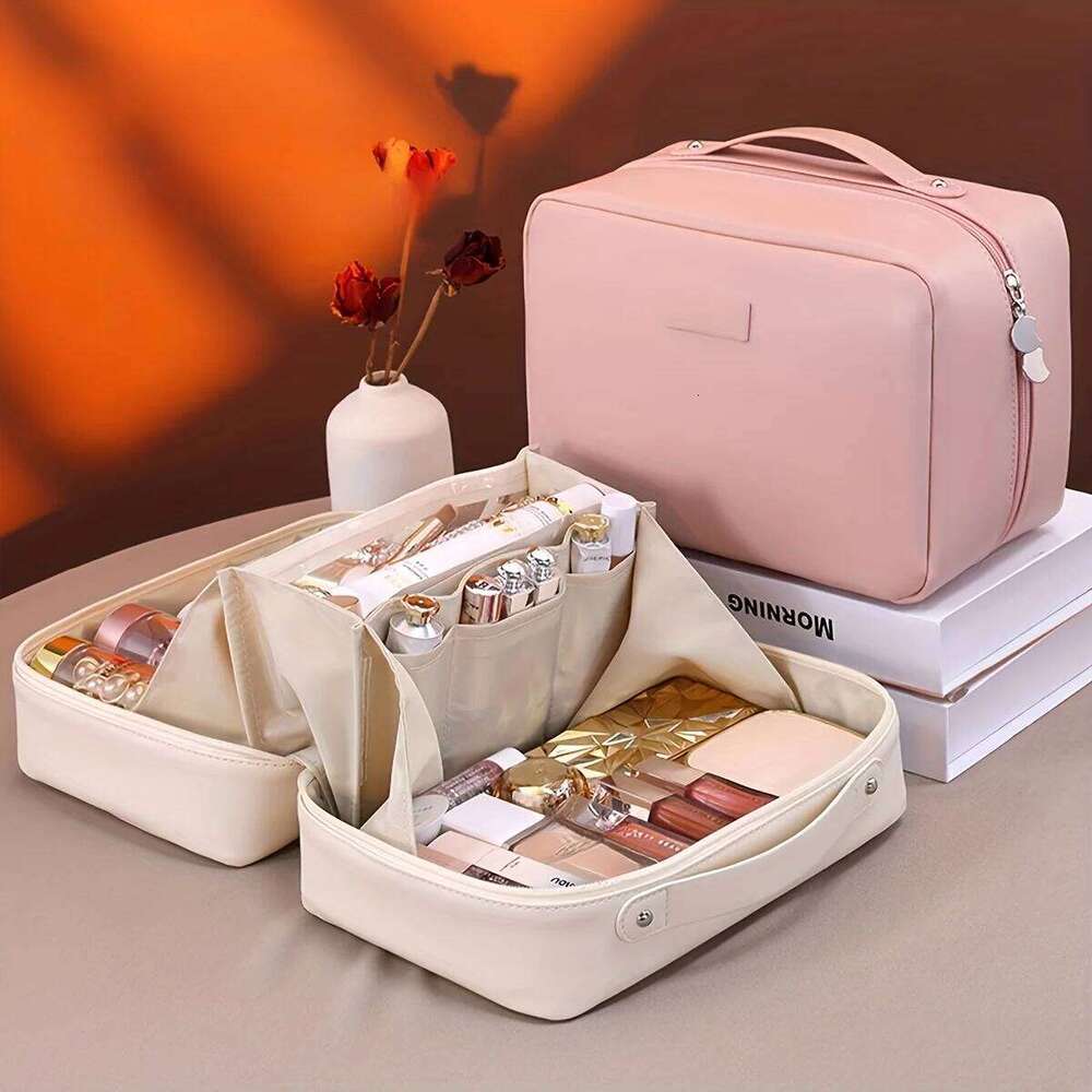 PU Flame Cosmetics Storage Double Zipper Makeup Brush Bag Business Travel Beauty Toiletries Sorting Bags Y260206