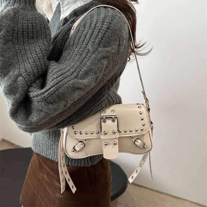 Shoulder Bag for Women Punk Style PU Leather Rock Fashion Handbags with Rivet Small Trendy Armpit Purse Bolso Mujer Z260207 - view 6