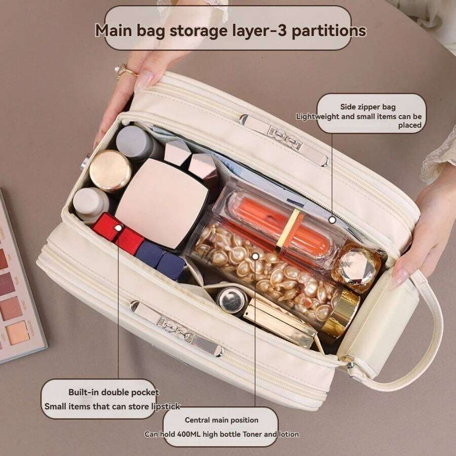 Multi Functional Large Capacity PU Makeup Bag Partitioned Deauty Storage Portable Business Travel Toiletries Organizer Bags Y260206