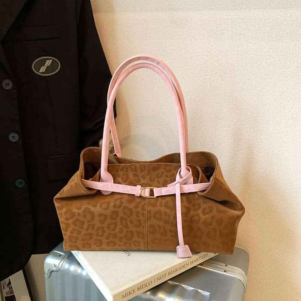 Korean Hasp Closure Shoulder Solid Color PU Leather Leopard Print Handbag Bohemian Style Tote Bag Underarm Packs Women Z260207 - view 5