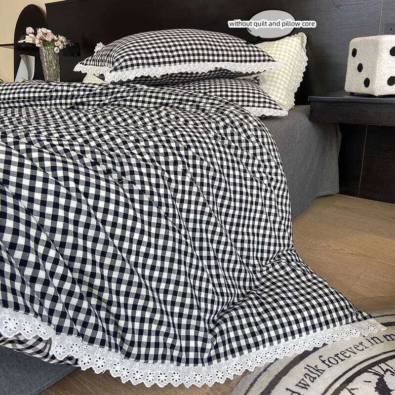 3pcs Black white plaid Duvet cover set 1*Duvet Cover + 2*Pillowcase, Without Core, lace Bedding Set, Soft Comfortable XJ260206