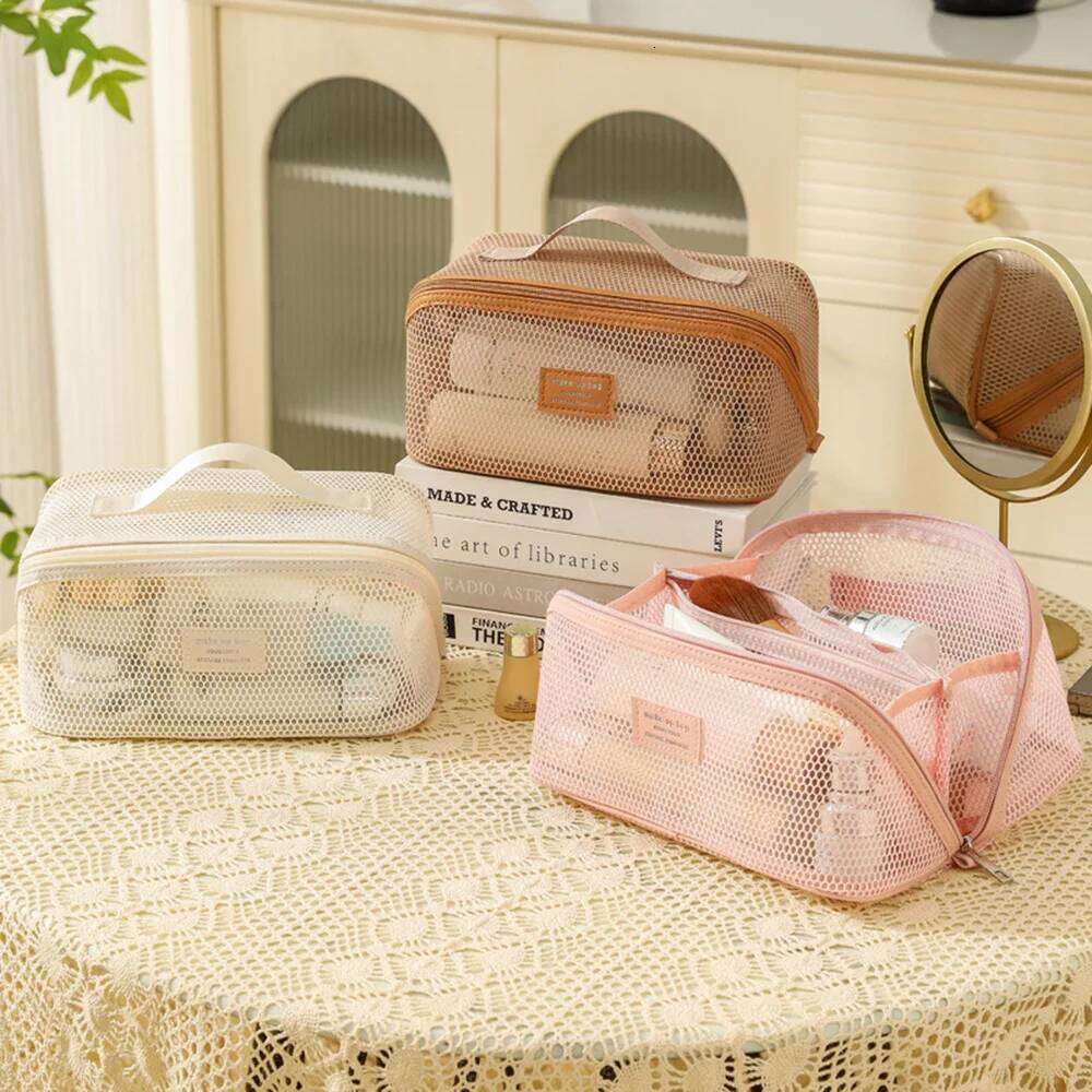 Simple Mesh Clear Tote Makeup Storage Pillow Toiletry Cosmetic Washbag Large Capacity Portable Women Travel Organizer Bag Y260206