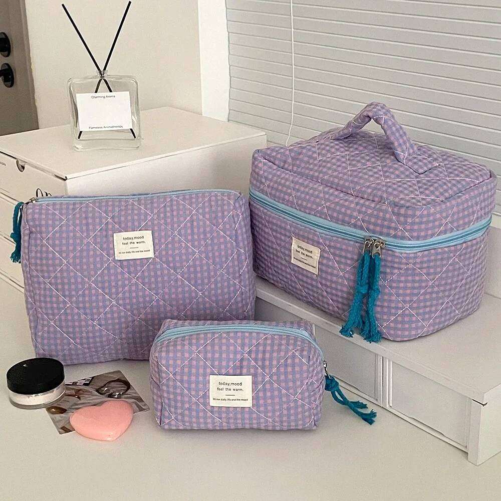 3 Set Pink Cake Women Cosmetic Quilted Portable Travel Organizer Toiletry Makeup Storage Pouch Handbag Ladies Zipper Bag Y260206