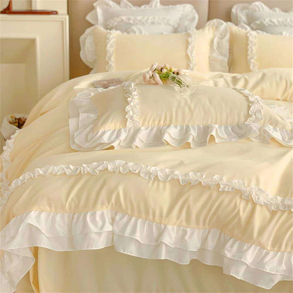 Elegant Lace Bedding Sets Luxury Linen Korean Princess Style Washed Cotton Ruffle Duvet Cover Bed Sheet Pillowcases for Girl XJ260206