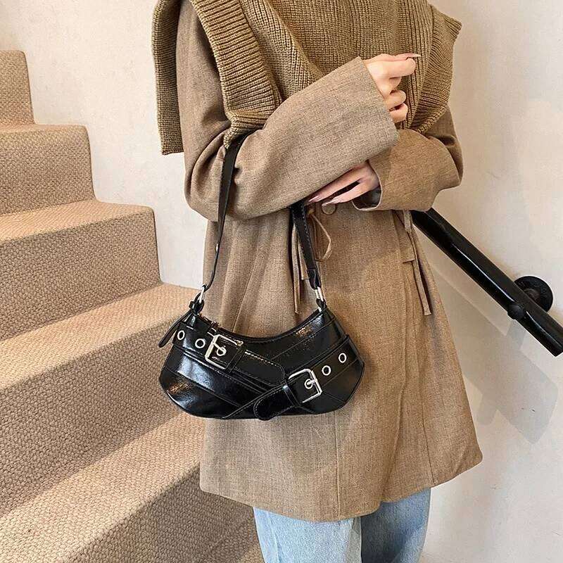 Gothic Punk Y2K Shoulder Bags for Women Fashion Pu Leather Ladies Underarm Bag Design Vintage Female Handbags Small Tote Purse Y260205