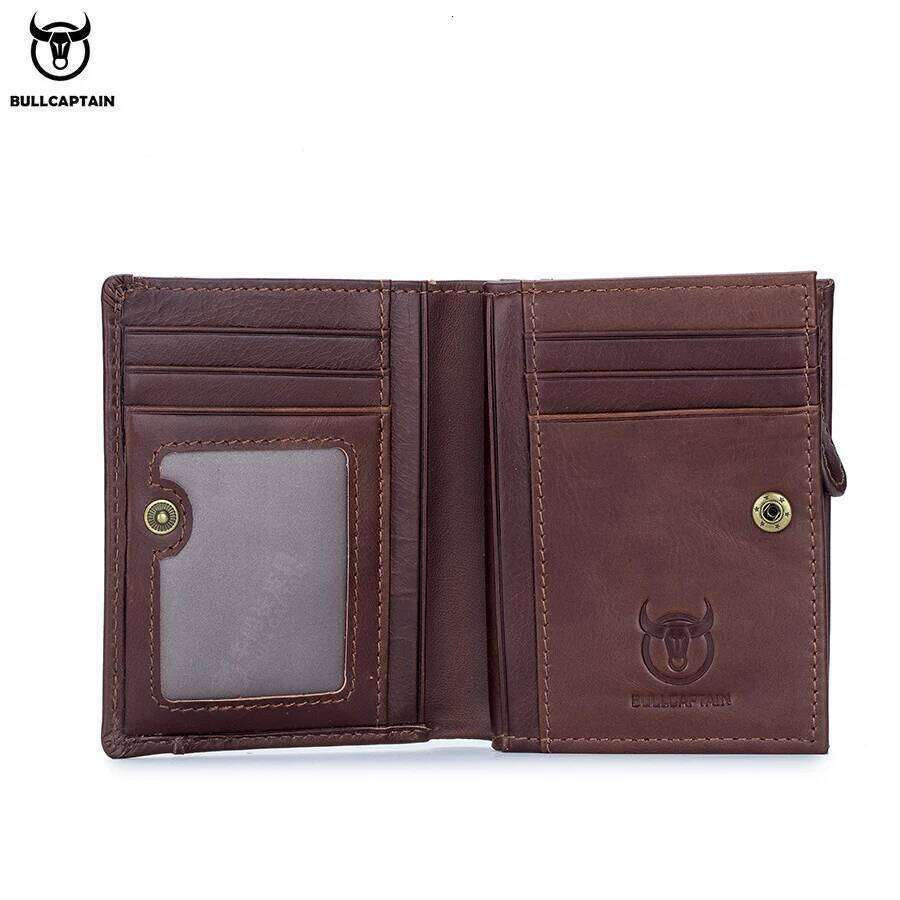 BULLCAPTAIN RFID Leather Men's Purse Zipper Coin Wallet Holder Credit Card Bag Y260206