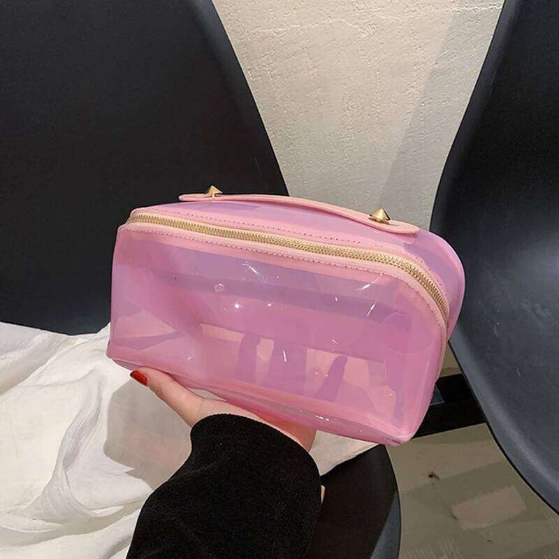 Transparent Tote Pillow Cosmetic Large Capacity Women Travel Cosmetics Toilet Storage Washbag Clear Makeup Zipper Bag Y260206