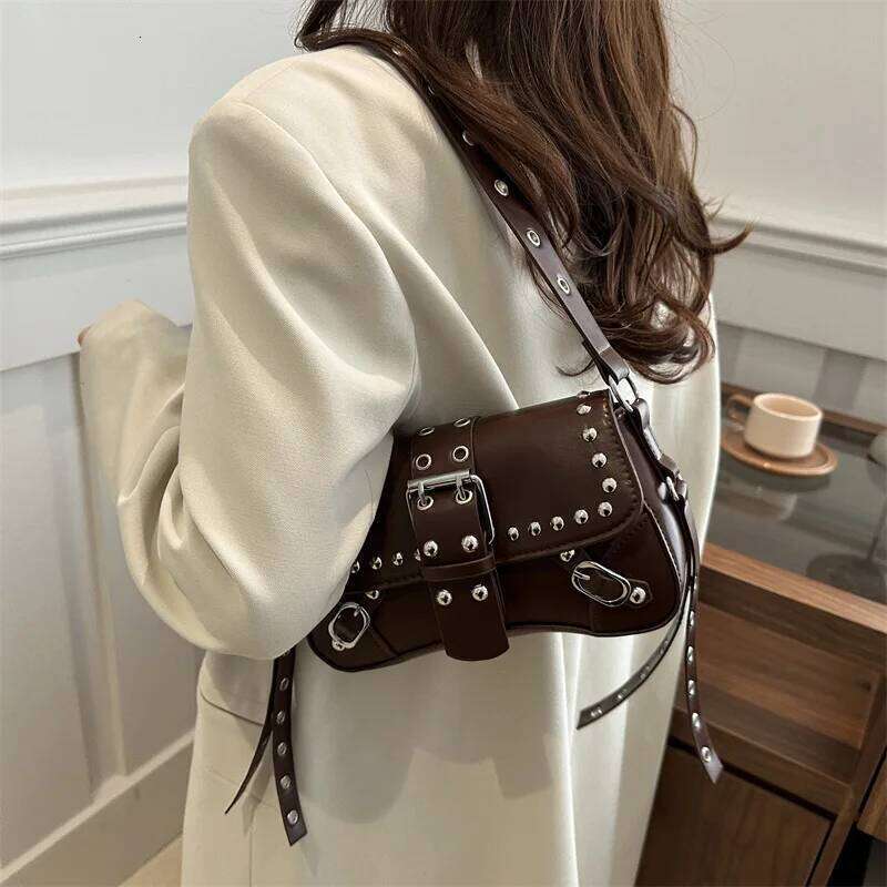 Shoulder Bag for Women Punk Style PU Leather Rock Fashion Handbags with Rivet Small Trendy Armpit Purse Bolso Mujer Z260207 - view 3