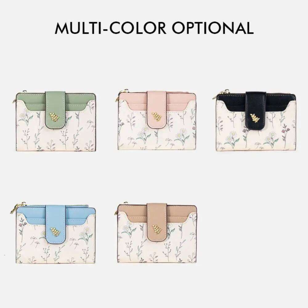 Slim PU Leather Short INS Multi-Cards Coin Purse Small Flowers Card Bag Wallet Zipper Hasp For Women Girl Y260206