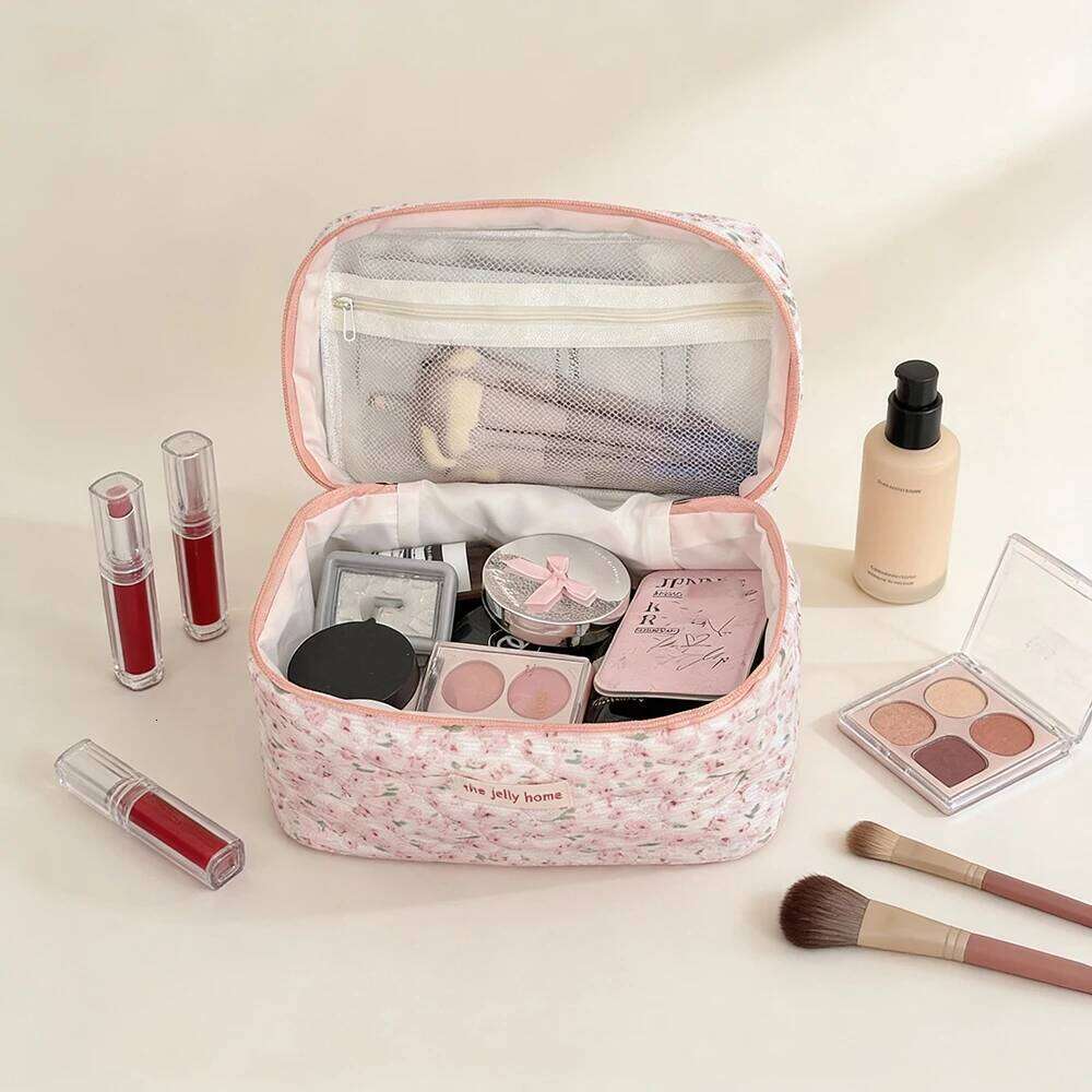 Airfriend Pouch Travel Large Pink Cotton Makeup With Flowers Personalized Cosmetic Bag Y260206