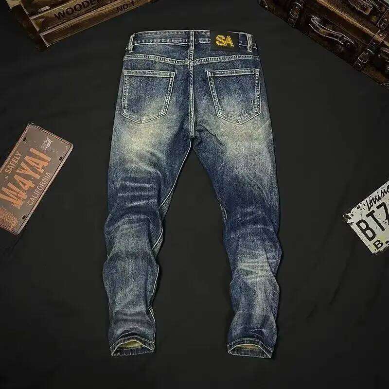Autumn and Winter 2025 Fashion Heavy Industry Embroidery Denim Patch Trend Casual Splicing Sticker Cargo Pants Men Graphic Jeans X260207