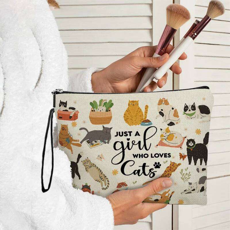 Cartoon Cute Cat Women Makeup Multi-functional Storage Pouch Cosmetic Zipper Wash Travel Simple Portable Make Up Bag Y260206