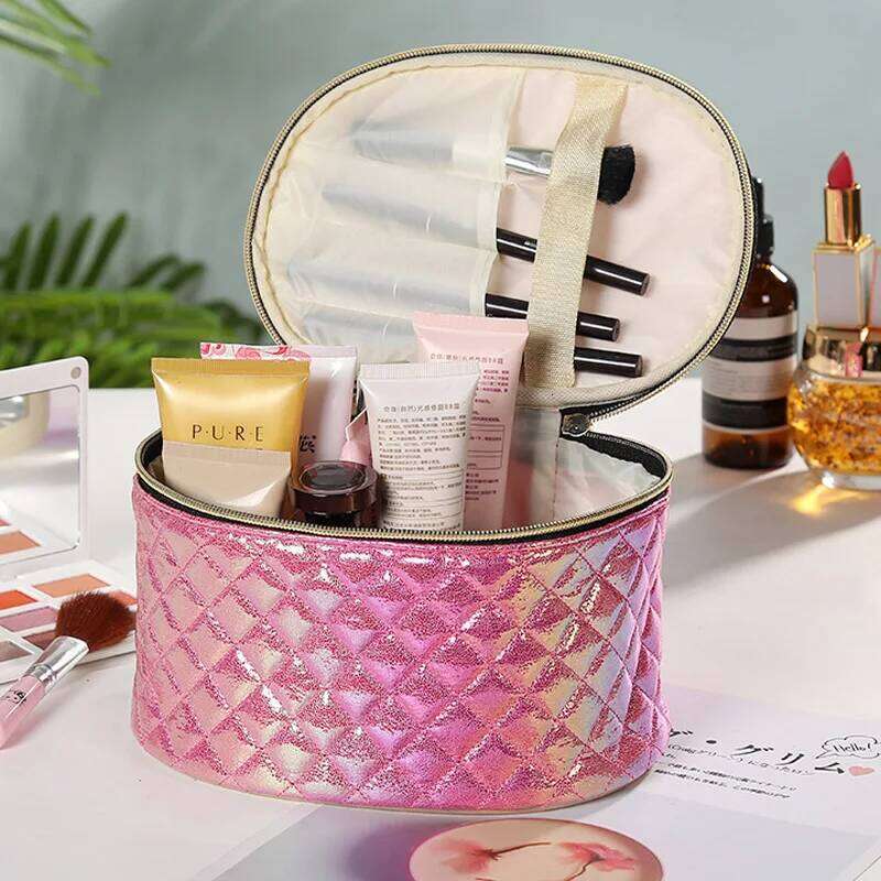 Women's Makeup PU Material Colorful Plaid Large Capacity Cosmetic bag, Travel organizer Portable Storage Bag Pencil case Y260206