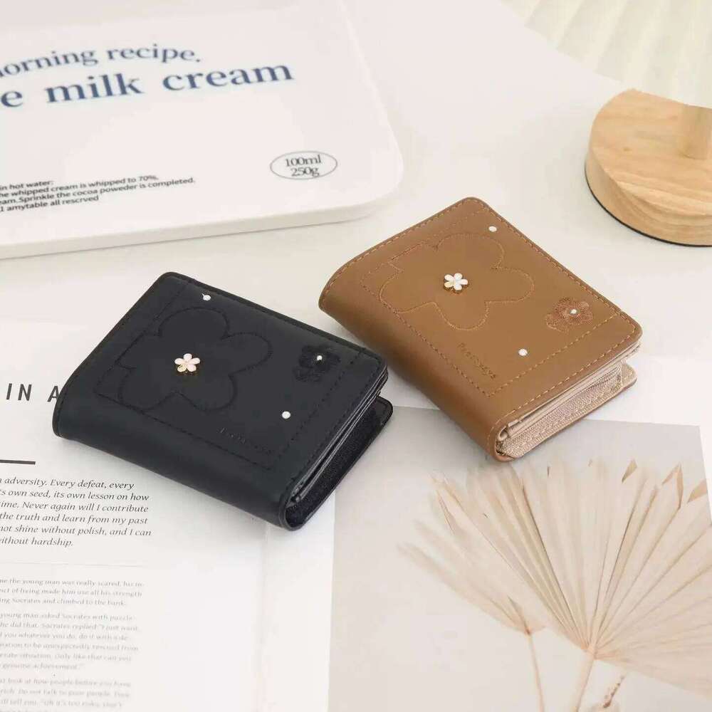 2025 new women's short wallet high quality PU Embroidery printing folding student zipper Coin purse multiple card sl Y260206