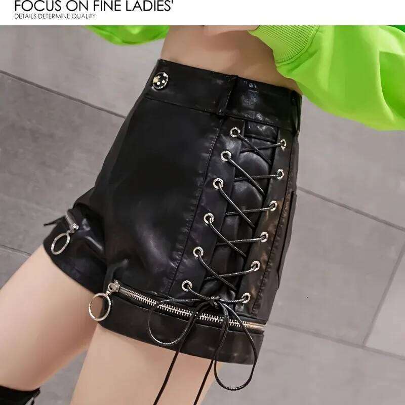 Y2k Women's Clothing Summer Leather Shorts Outerwear A-line High Waist Hot Girl Fashion Leggings Women XJ260206