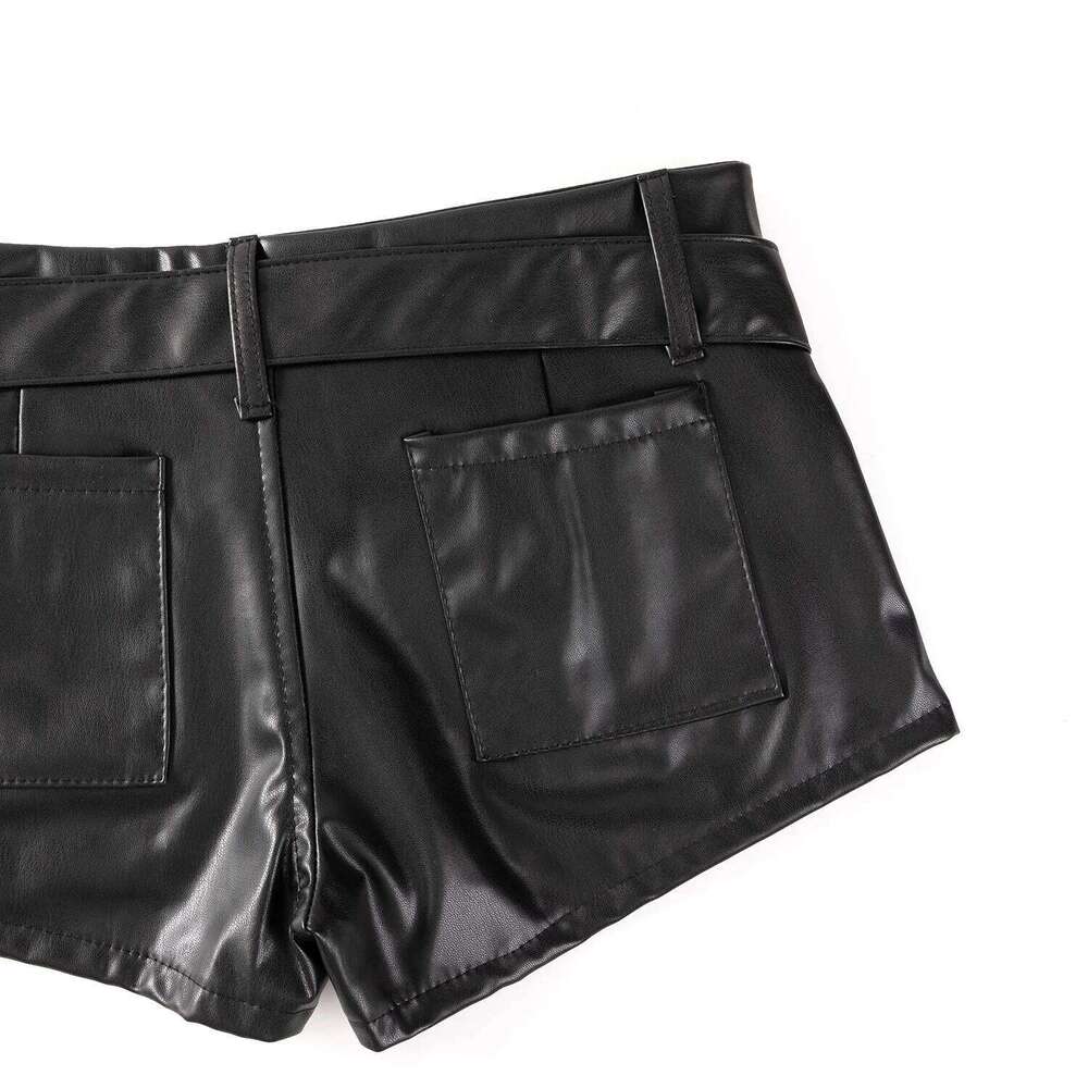 Autumn New Women's Faux Leather with Belt Sexy High Waist Nightclub Y2k Super Shorts XJ260206