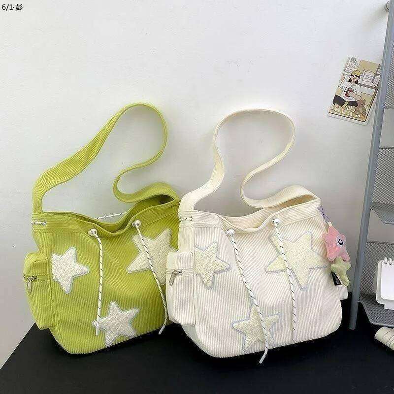 Niche Design Handbag Star Female Student Large Capacity Commuting Tote Corduroy Shoulder Crossbody Bag 2023 New Z260207 - view 4